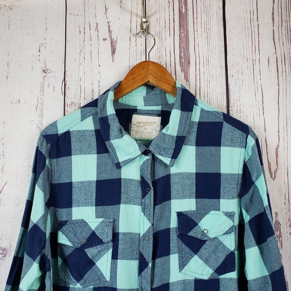 Arizona Jean Company Tops - Arizona Jean Co. Button Down Shirt Juniors Size XXL Checkered Long Sleeve Blue